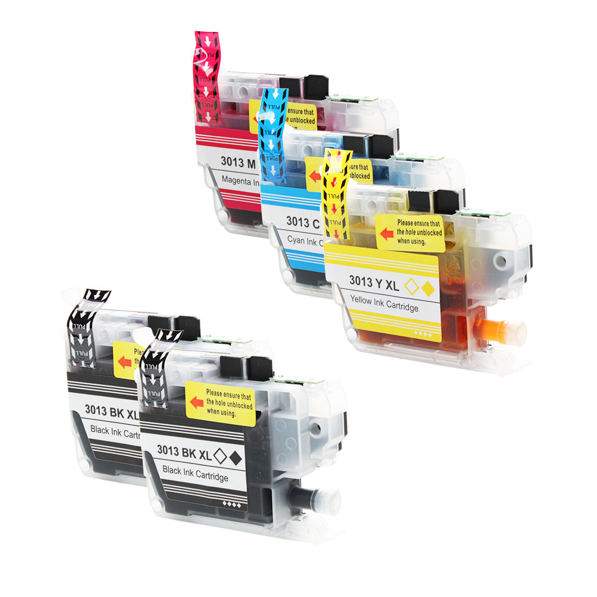 Compatible Brother LC3013 (LC3013 BK, C, M, Y) Inkjet Color Combo, 2x Black,Cyan,Magenta,Yellow, 400 High Yield, 5 Cartridge Pack (2K/1C/1M/1Y)