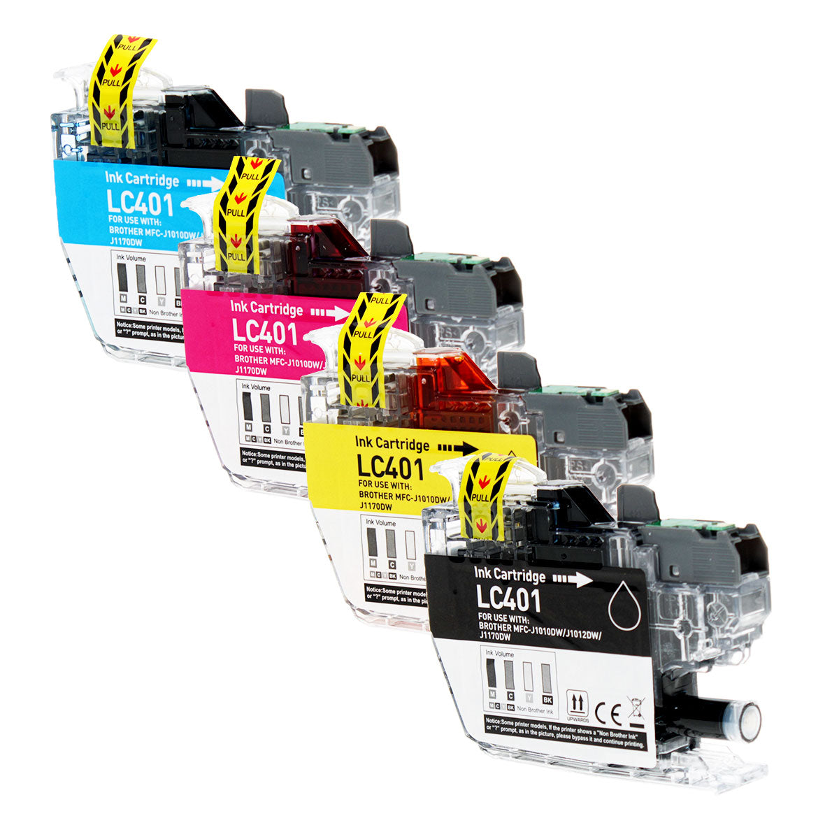 Compatible Brother  LC401 (LC401 BK,C,M,Y) Inkjet Color Combo, Black, Cyan, Magenta, Yellow, 200 High Yield, 4 Cartridge Pack (1K/1C/1M/1Y)