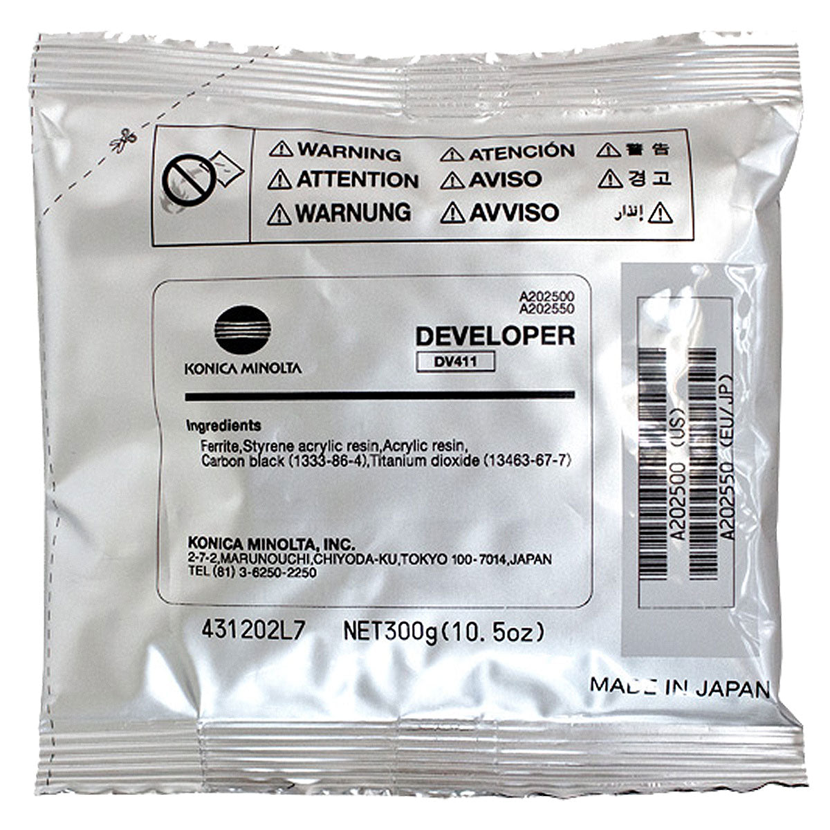 OEM Konica Minolta DV411 (A202500) Developer, Black, 80K - 121K Yield