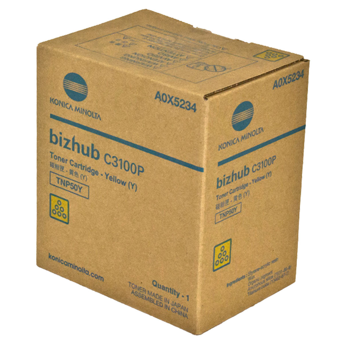 OEM Konica Minolta TNP50Y (A0X5234) Toner Cartridge, Yellow, 6K Yield