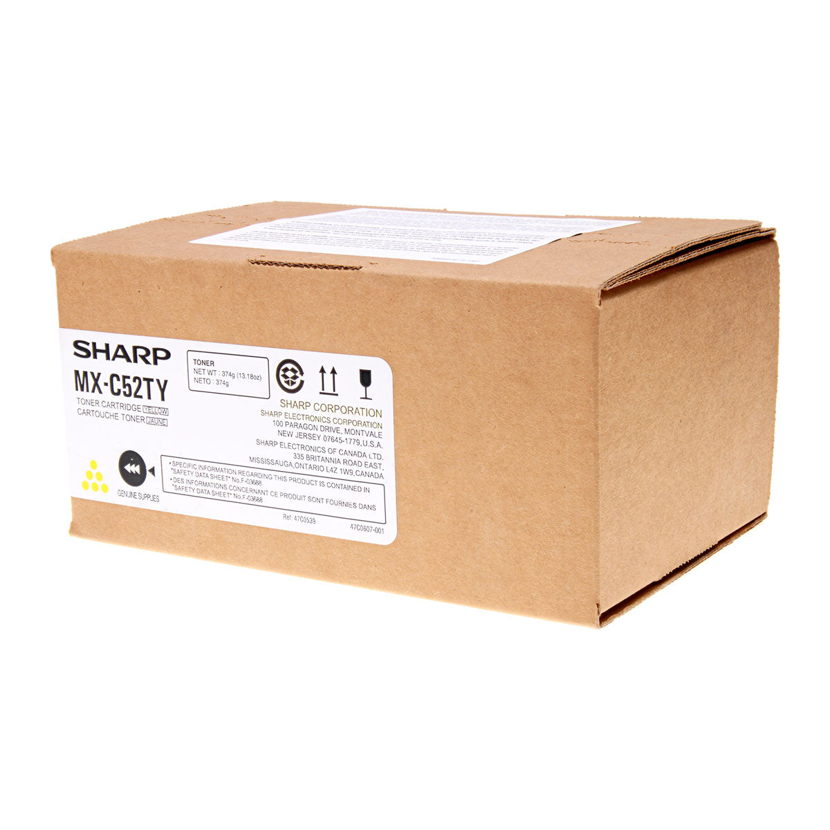 OEM Sharp  (MX-C52TY) Toner Cartridge, Yellow, 14.2K Yield