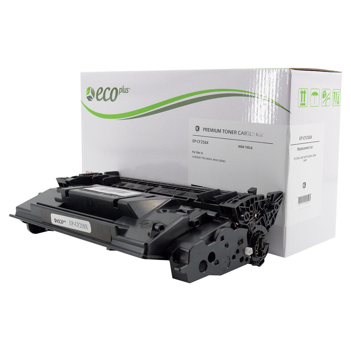 EcoPlus HP 58X (CF258X) Toner Cartridge, Black, 10K High Yield, (Used OEM Chip)