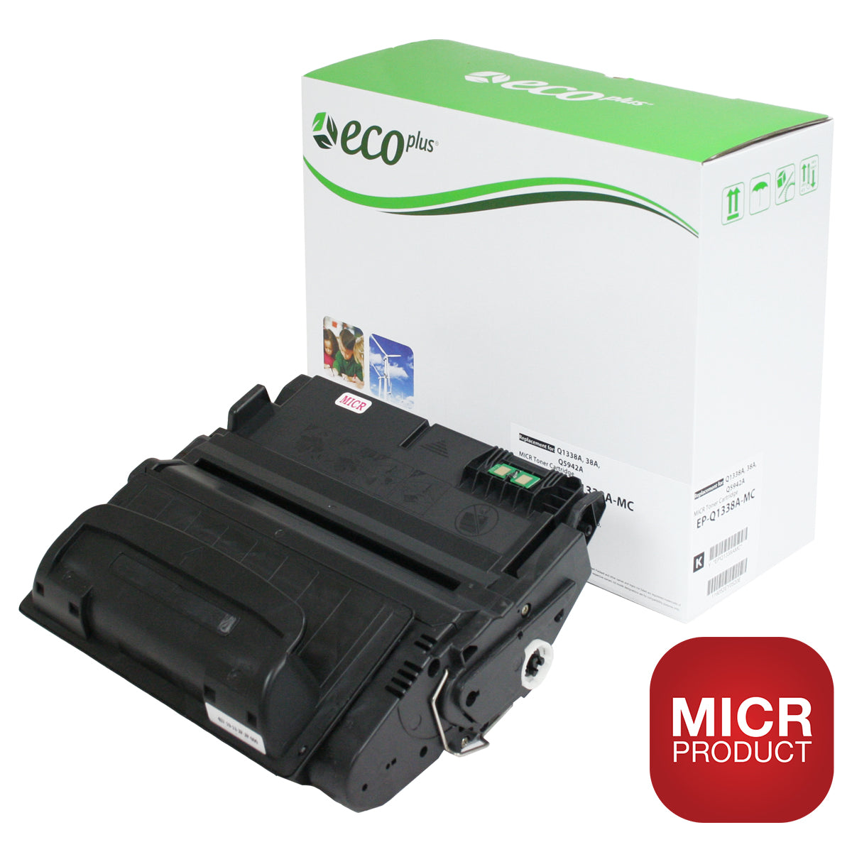 EcoPlus HP 38A (Q1338A) MICR Toner Cartridge, Black, 12K Yield, Made in USA
