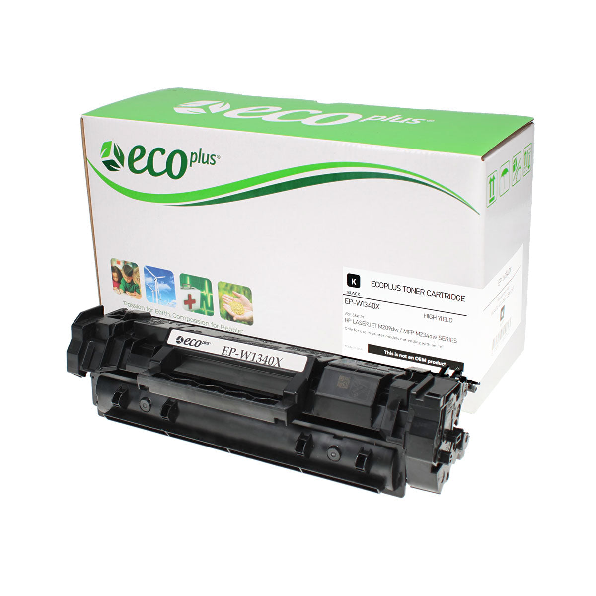 EcoPlus HP 134X (W1340X) Toner Cartridge, Black, 2.4K High Yield, (Used OEM Chip), Made in USA