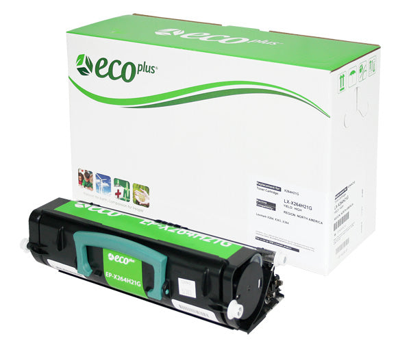 EcoPlus Lexmark X264 (X264H11G) Toner Cartridge, Black, 9K High Yield, Made in USA
